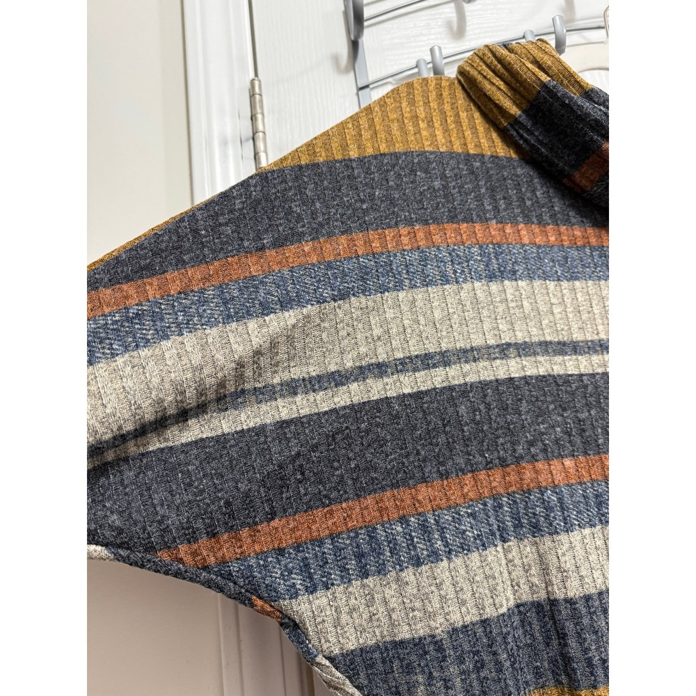 Boho Ariella Womens Striped Ribbed Cowl Neck Sweater Lace Up Back Multi Color L - Picture 11 of 12